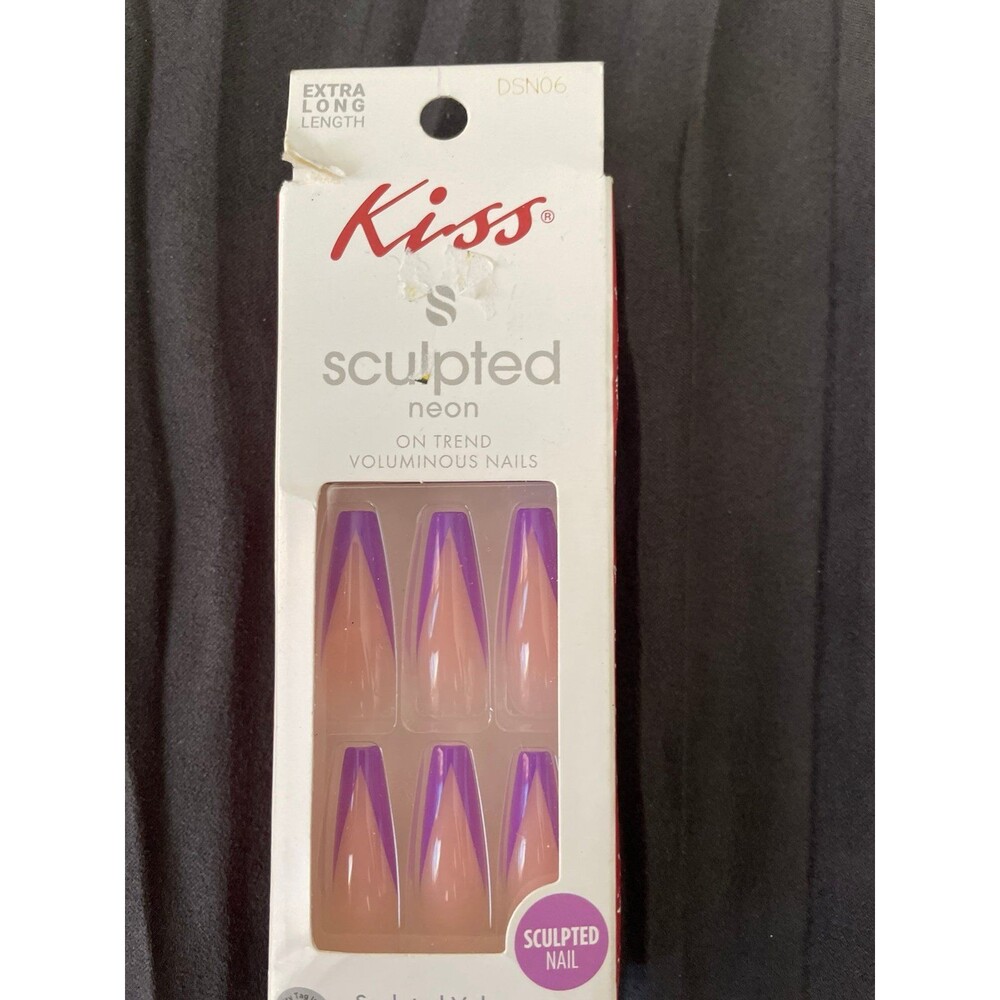 Extra Long Length Kiss Sculpted Neon nails purple